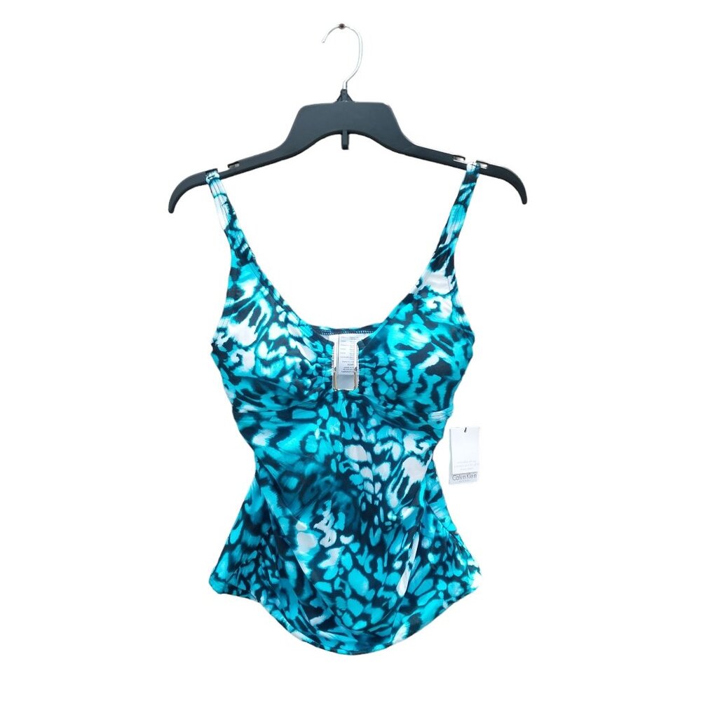 Calvin Klein Mediterranean Tankini Swimsuit Top Blue Sz Small